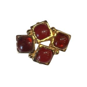 Vintage 1990’s  GOLD FENDI Cabachon Rhinestone Brooch with Fendi sign back